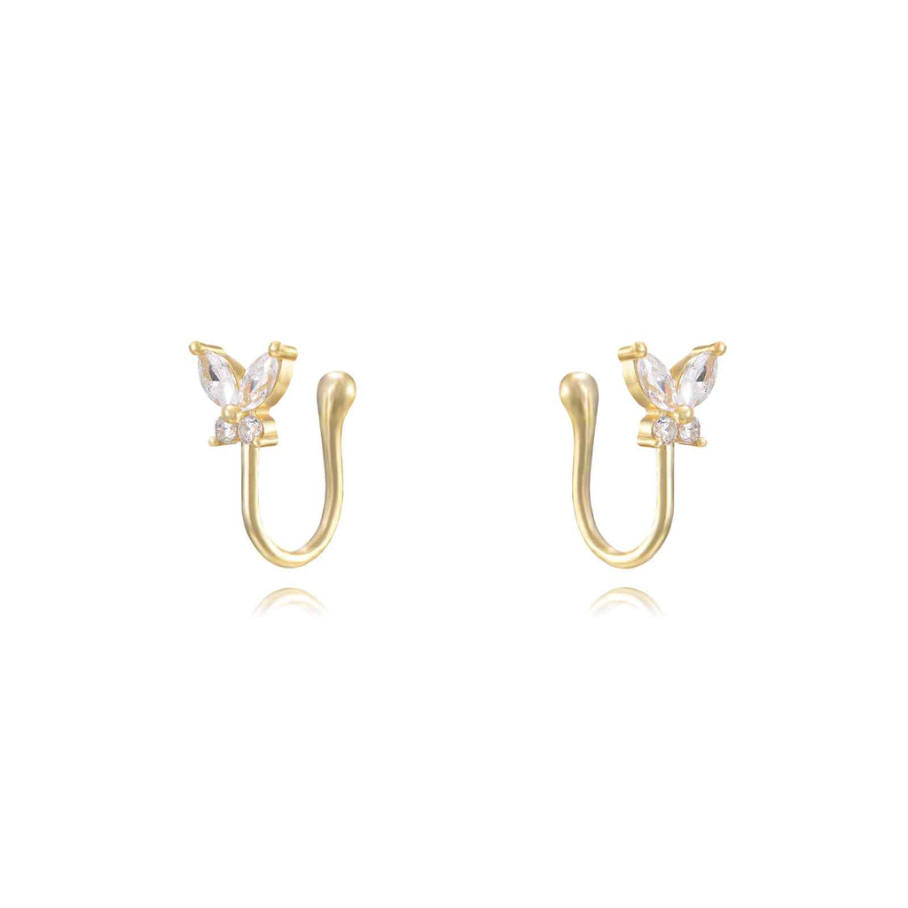Butterfly Earcuff -  Zirconia Earrings -  - Gold Plated and Rhodium Silver