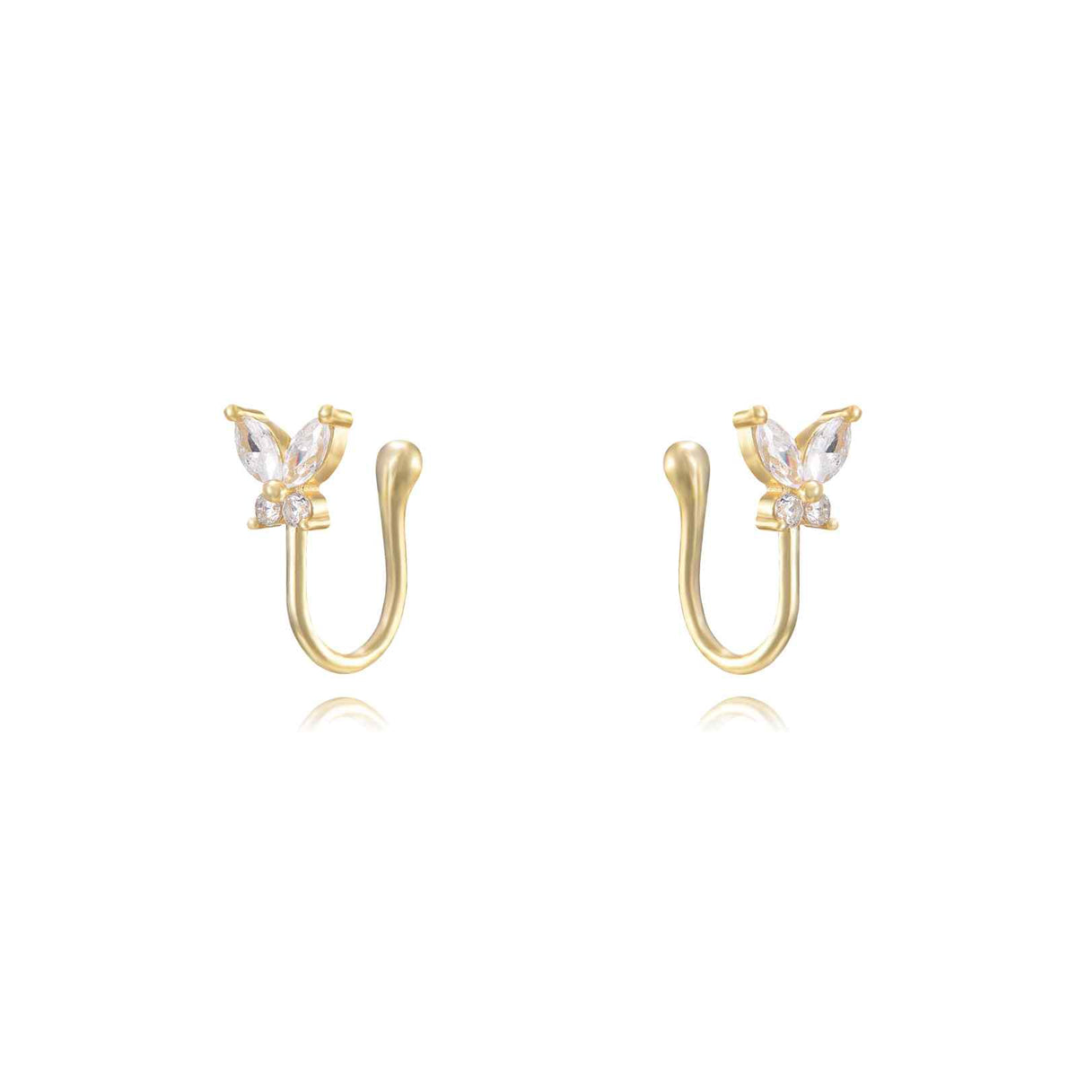 Butterfly Earcuff -  Zirconia Earrings -  - Gold Plated and Rhodium Silver