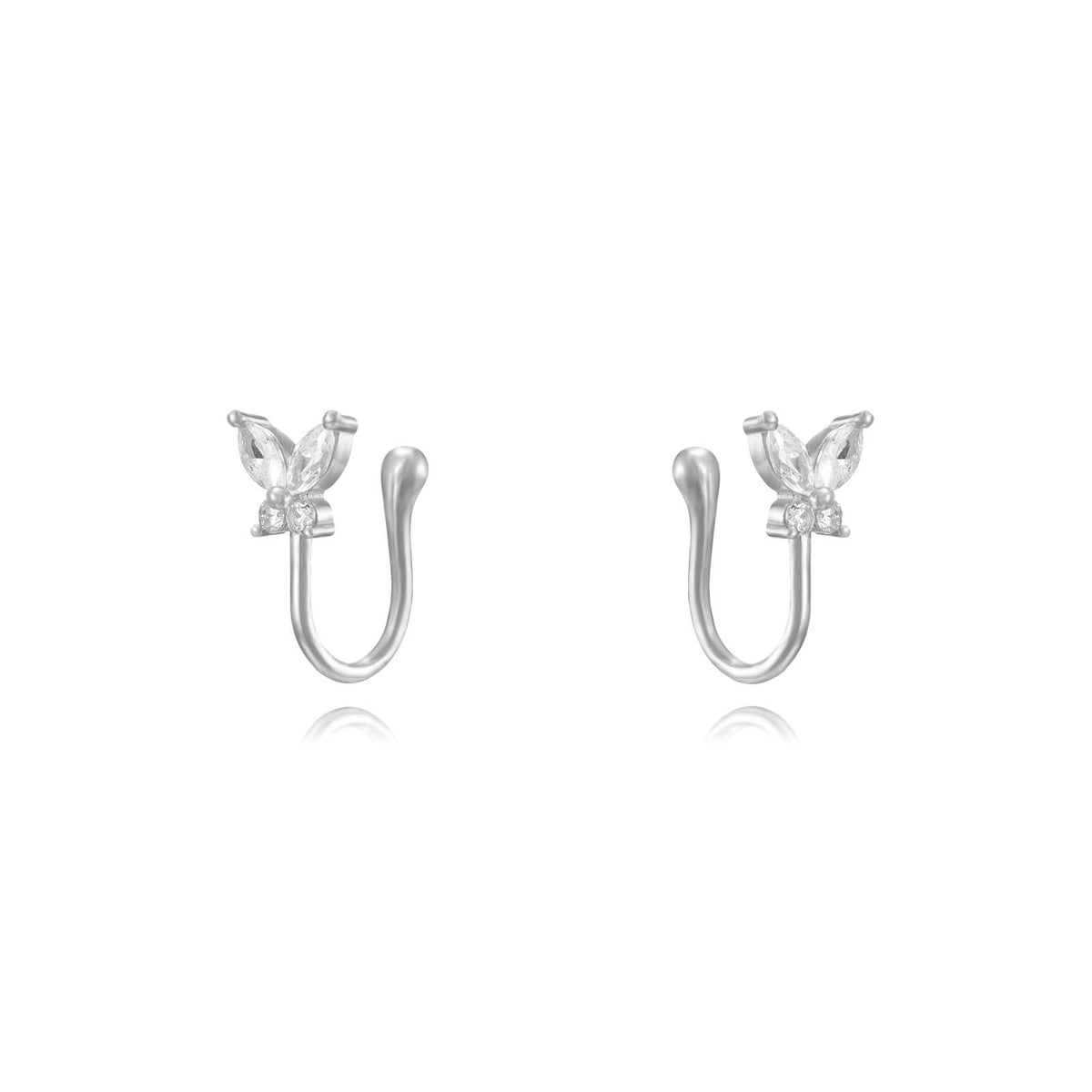 Butterfly Earcuff -  Zirconia Earrings -  - Gold Plated and Rhodium Silver