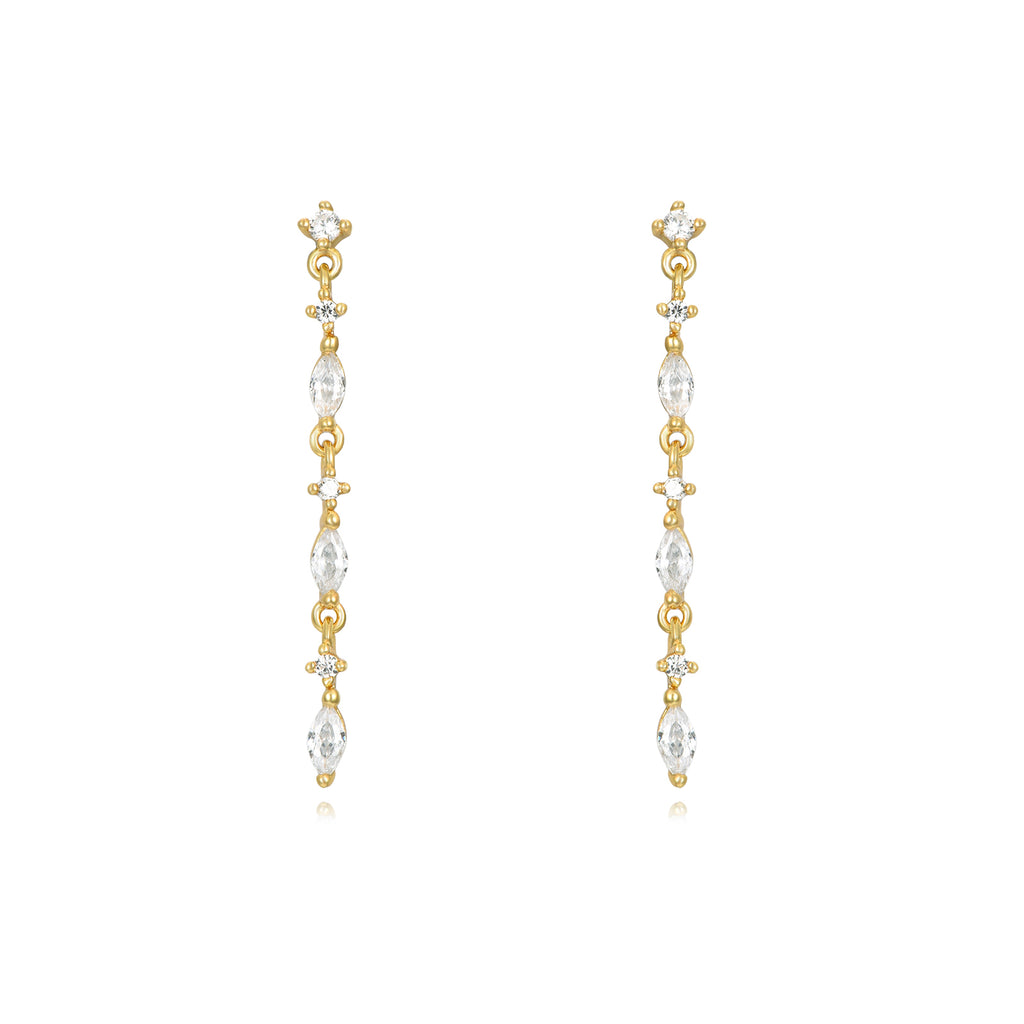 Zirconia Long Earring - Gold Plated
