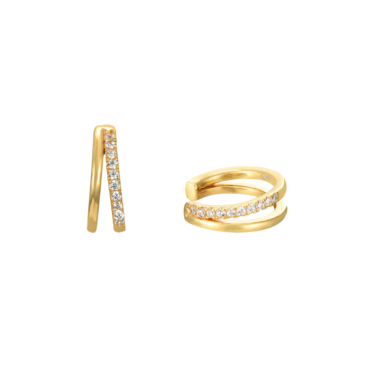 Zirconia Earring - Earcuff  - Gold Plated - White Zirconia