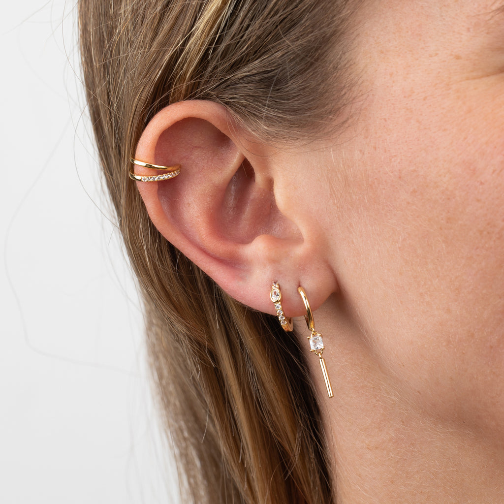 Zirconia Earring - Earcuff  - Gold Plated - White Zirconia