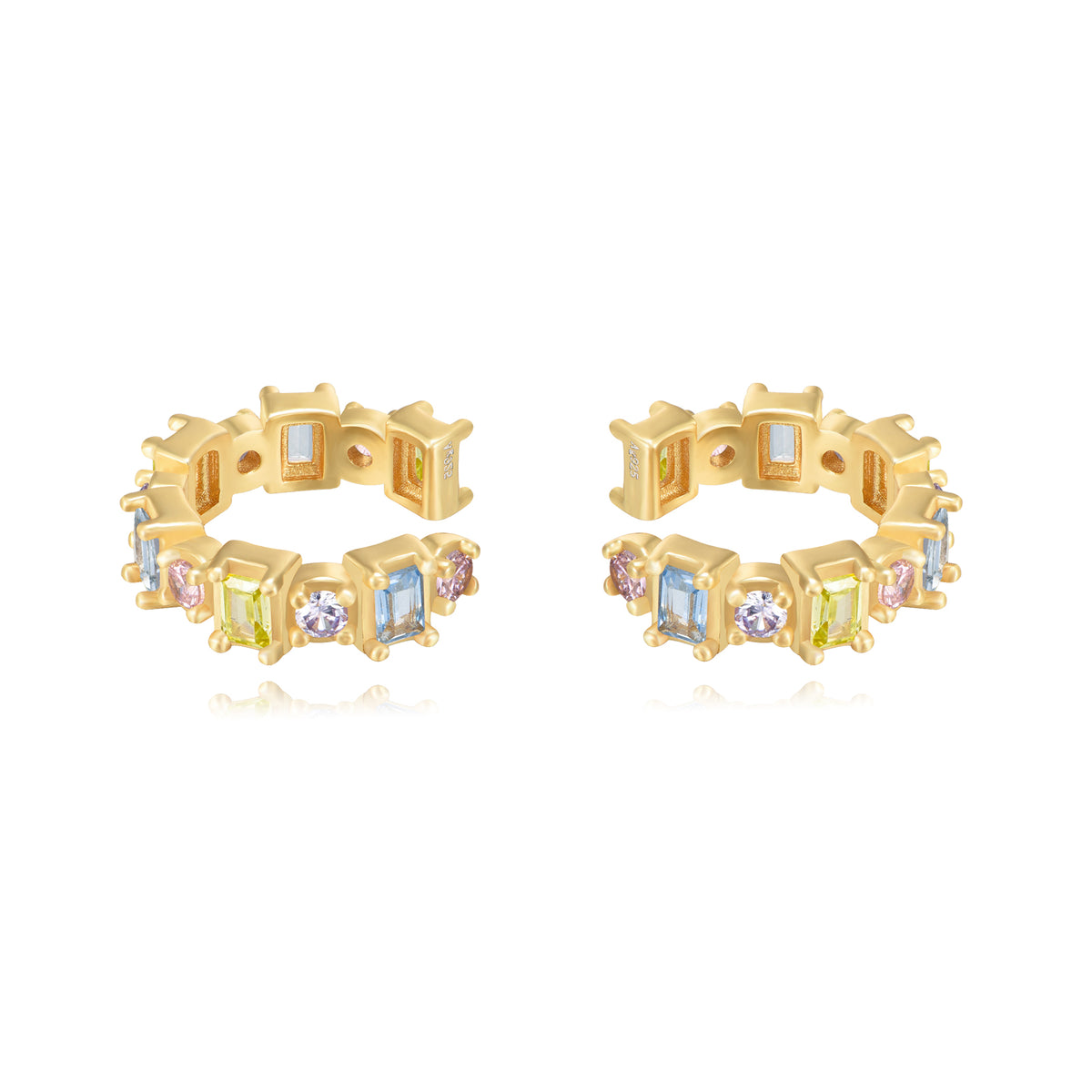 Rectangle Zircon - Ear Cuff  - Gold Plated and Rhodium Silver
