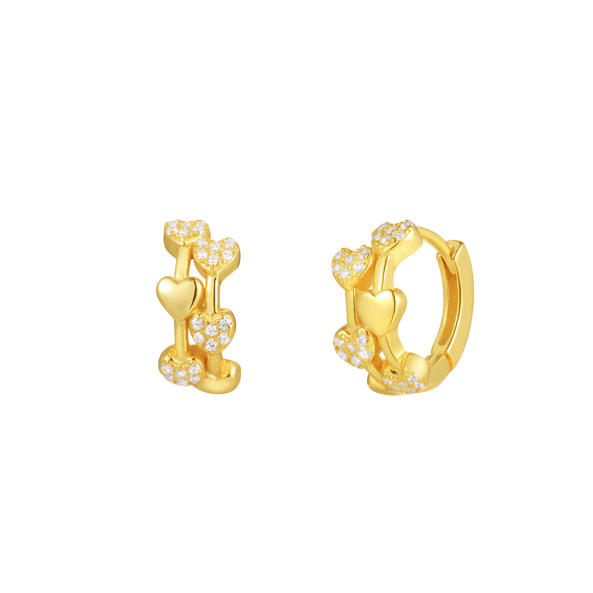 Heart Hoop Earrings – Zirconia –  Gold Plated & Rhodium-Plated Silver
