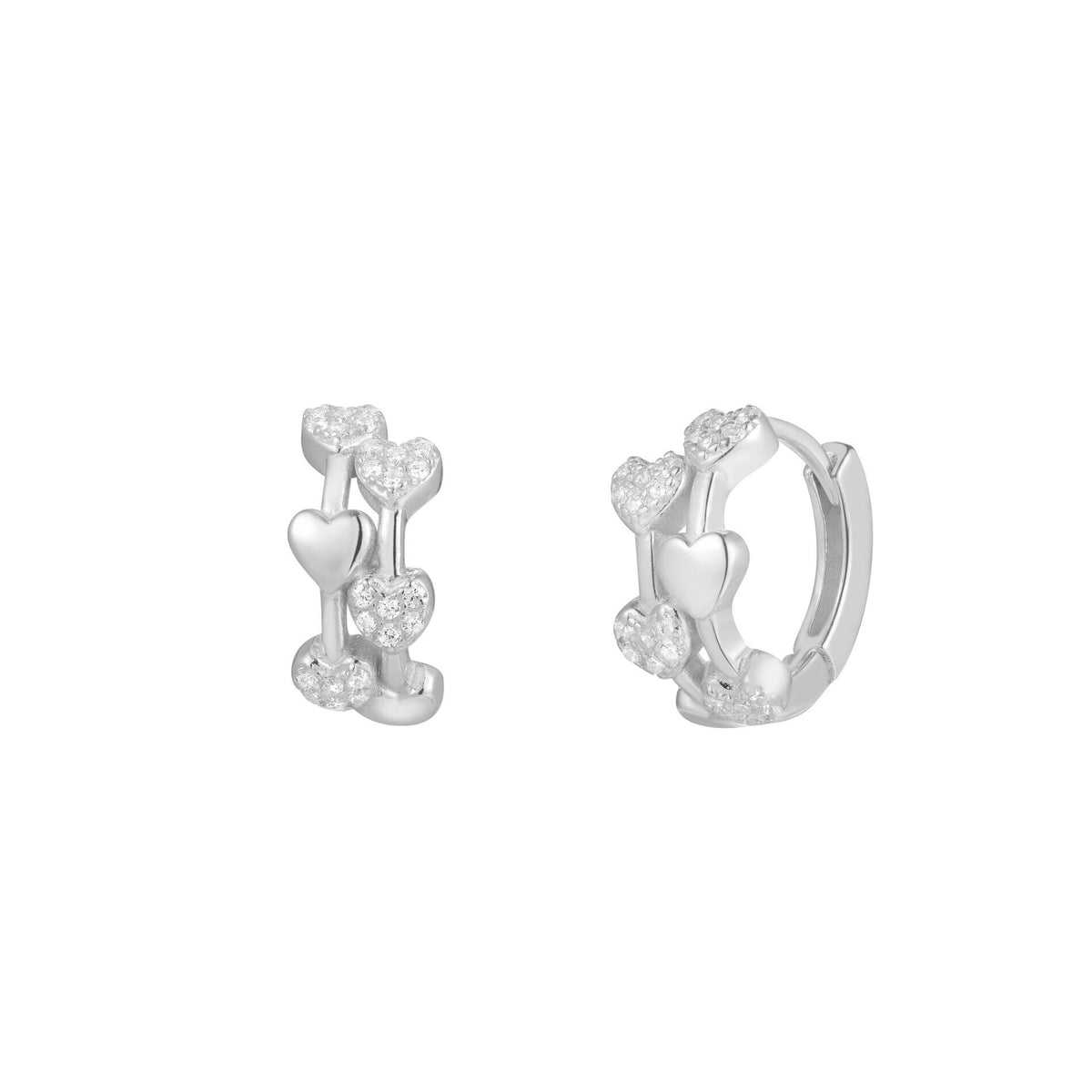 Heart Hoop Earrings – Zirconia –  Gold Plated & Rhodium-Plated Silver