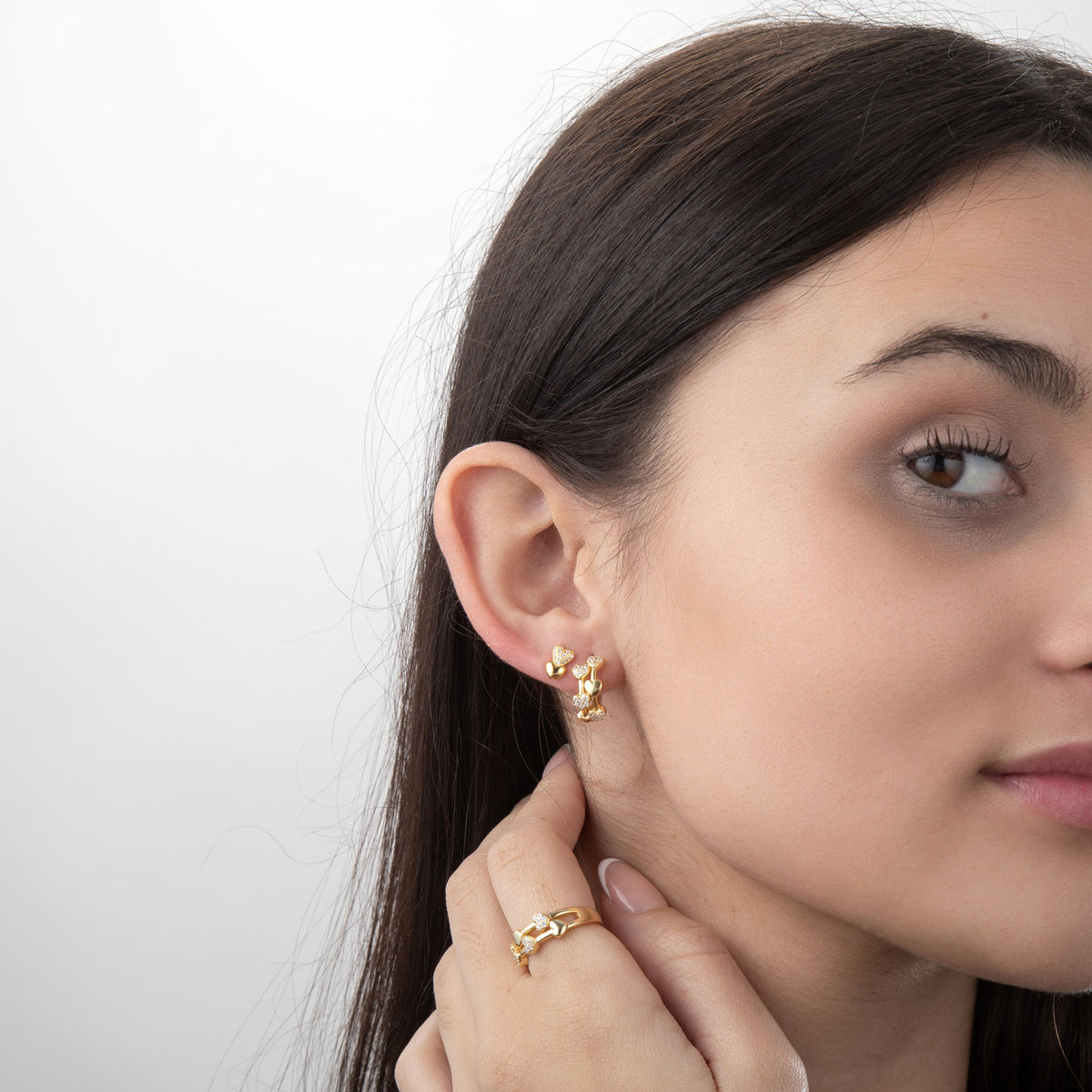 Heart Hoop Earrings – Zirconia –  Gold Plated & Rhodium-Plated Silver
