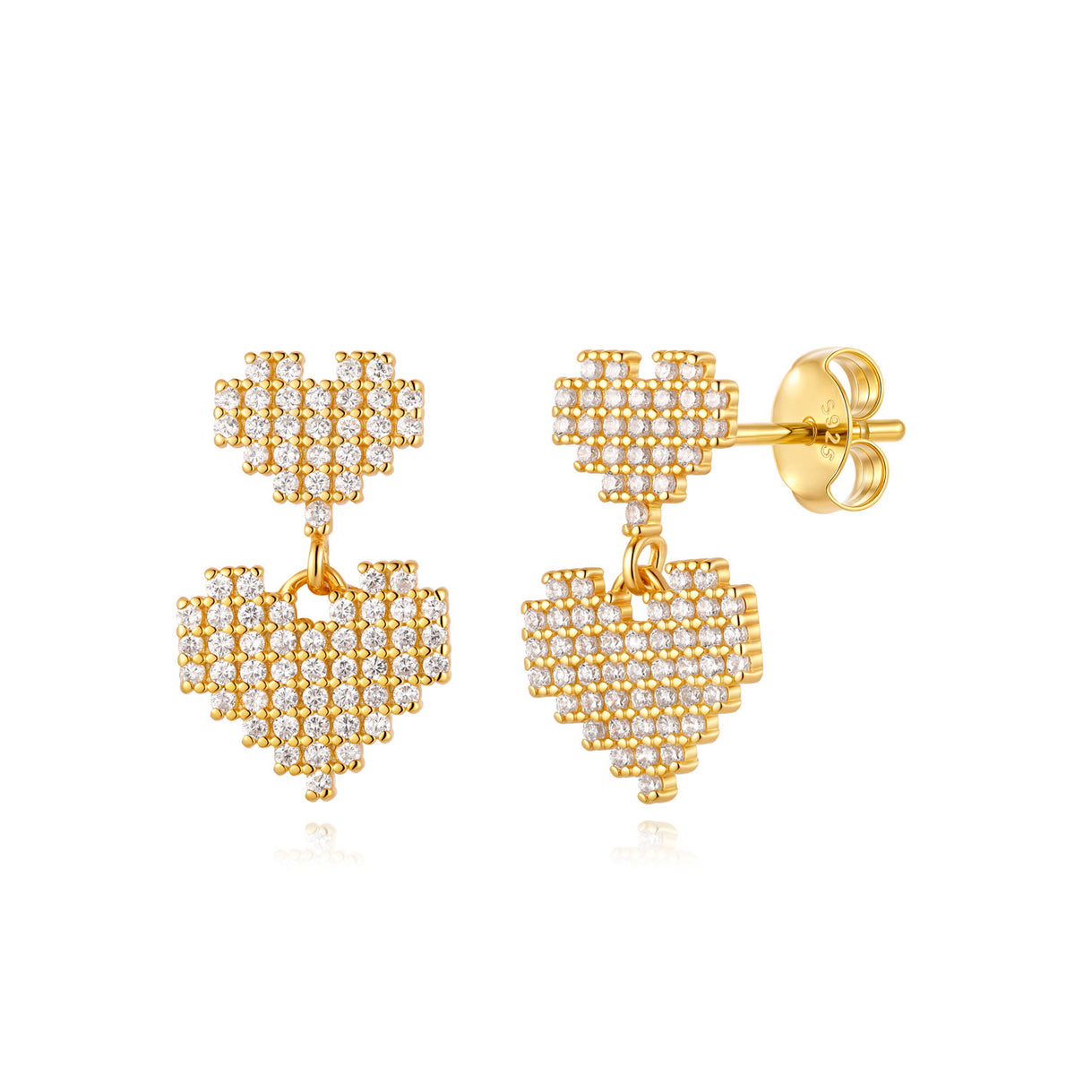 Double Heart  Earrings –  Gold Plated and Rhodium-Plated Silver