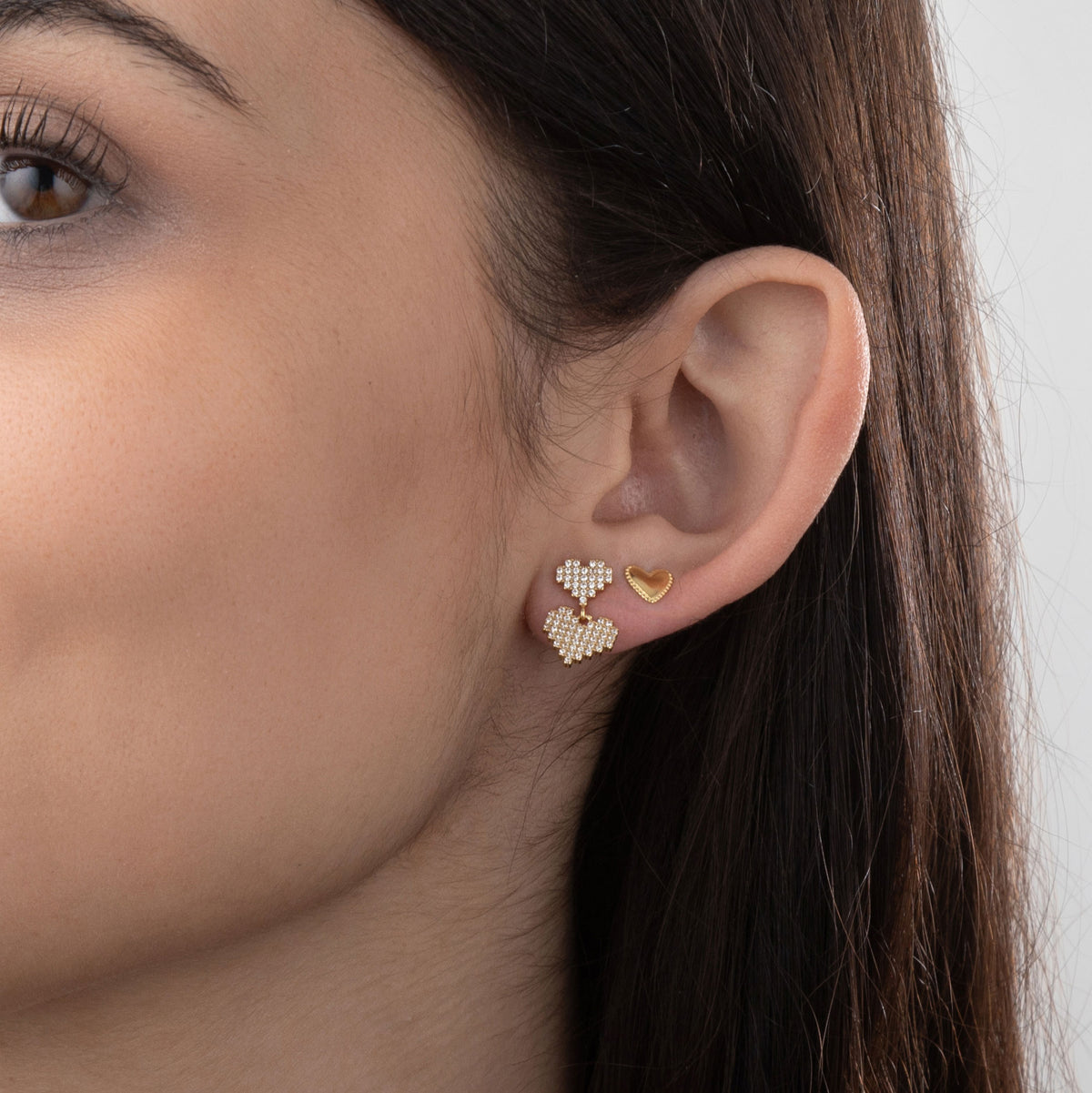 Double Heart  Earrings –  Gold Plated and Rhodium-Plated Silver