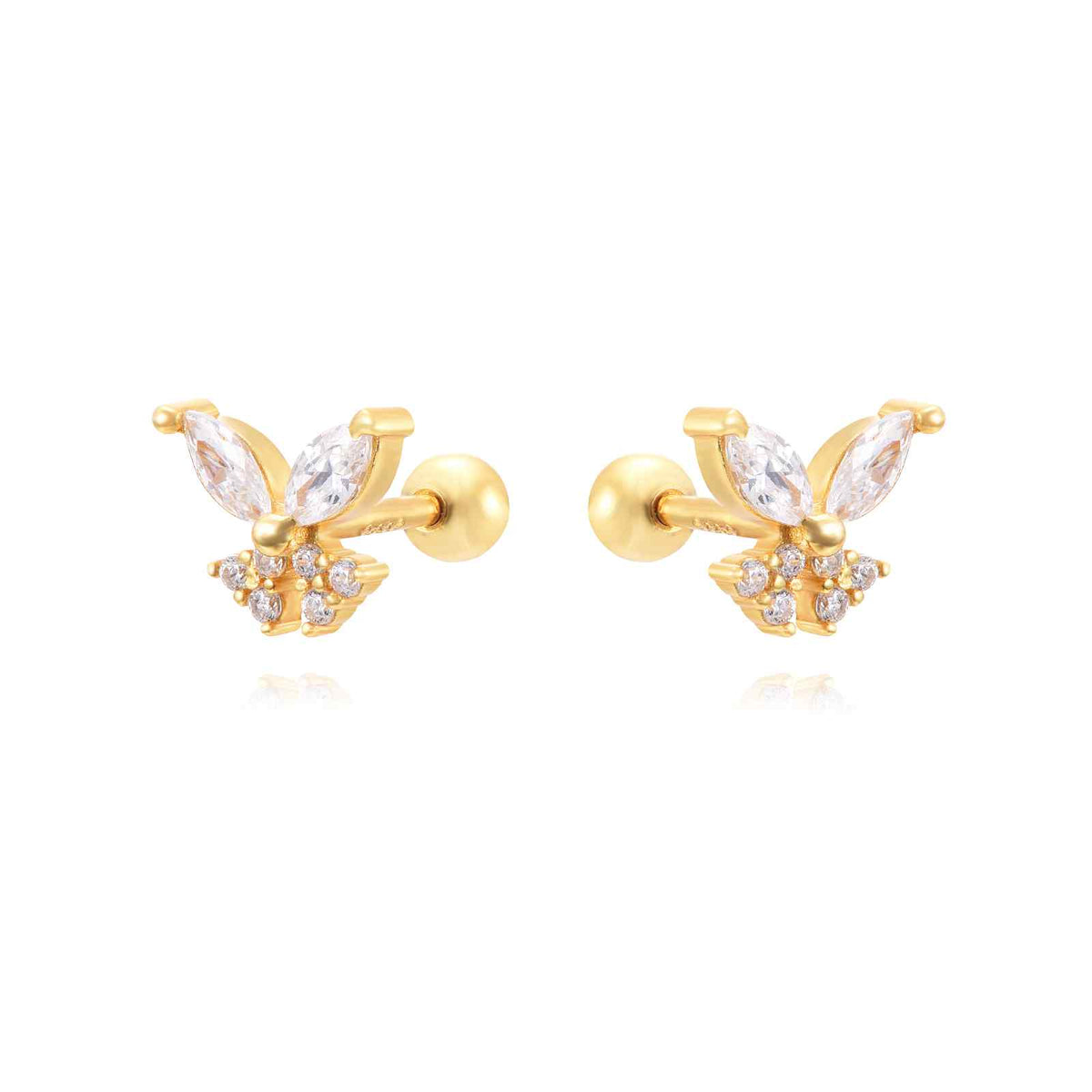 Piercing Butterfly Earrings - Zirconia - Gold Plated and Rhodium Silver