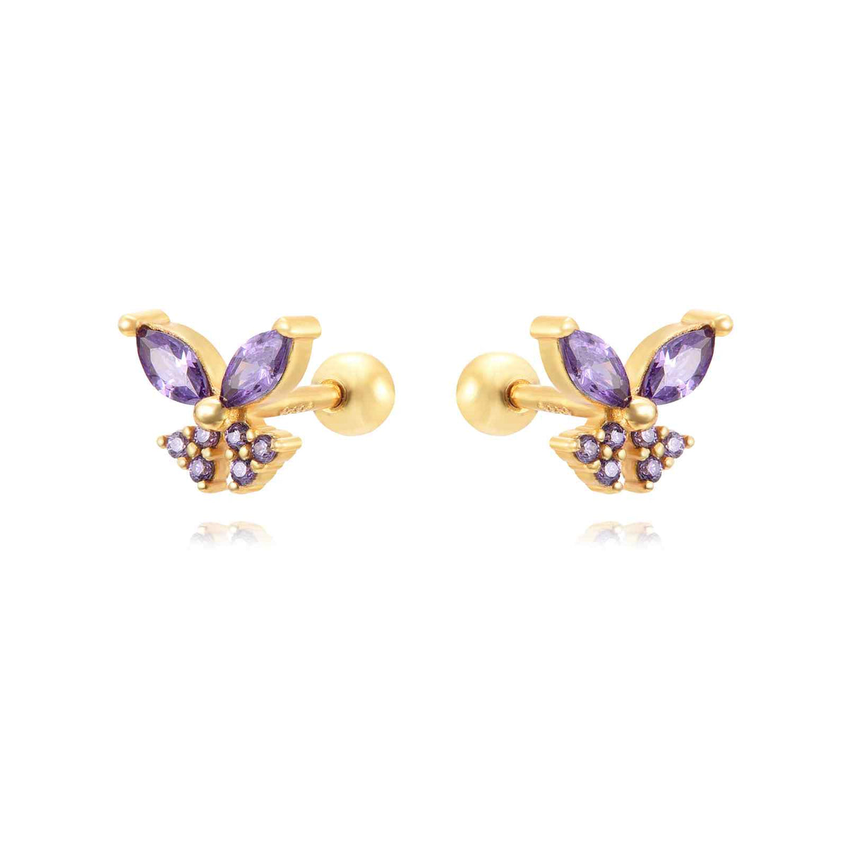 Piercing Butterfly Earrings - Zirconia - Gold Plated and Rhodium Silver