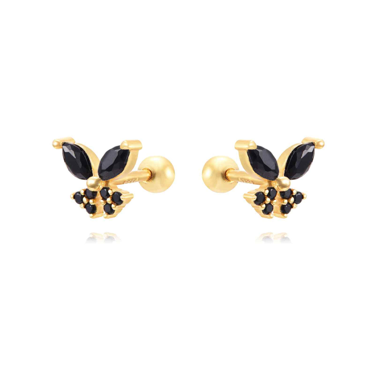 Piercing Butterfly Earrings - Zirconia - Gold Plated and Rhodium Silver