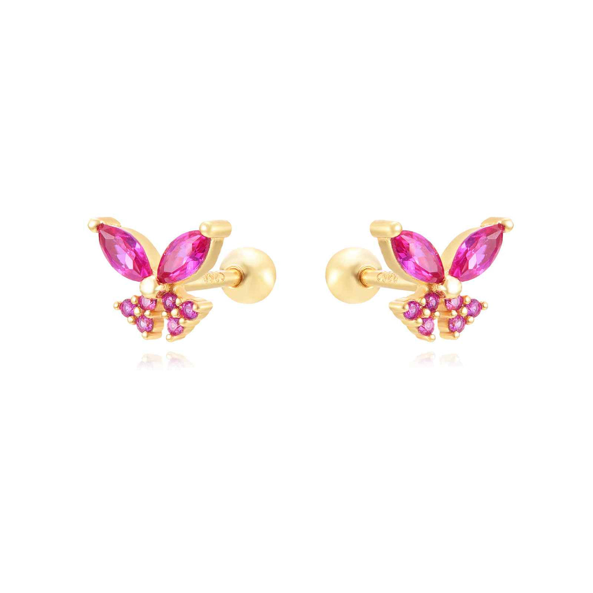 Piercing Butterfly Earrings - Zirconia - Gold Plated and Rhodium Silver