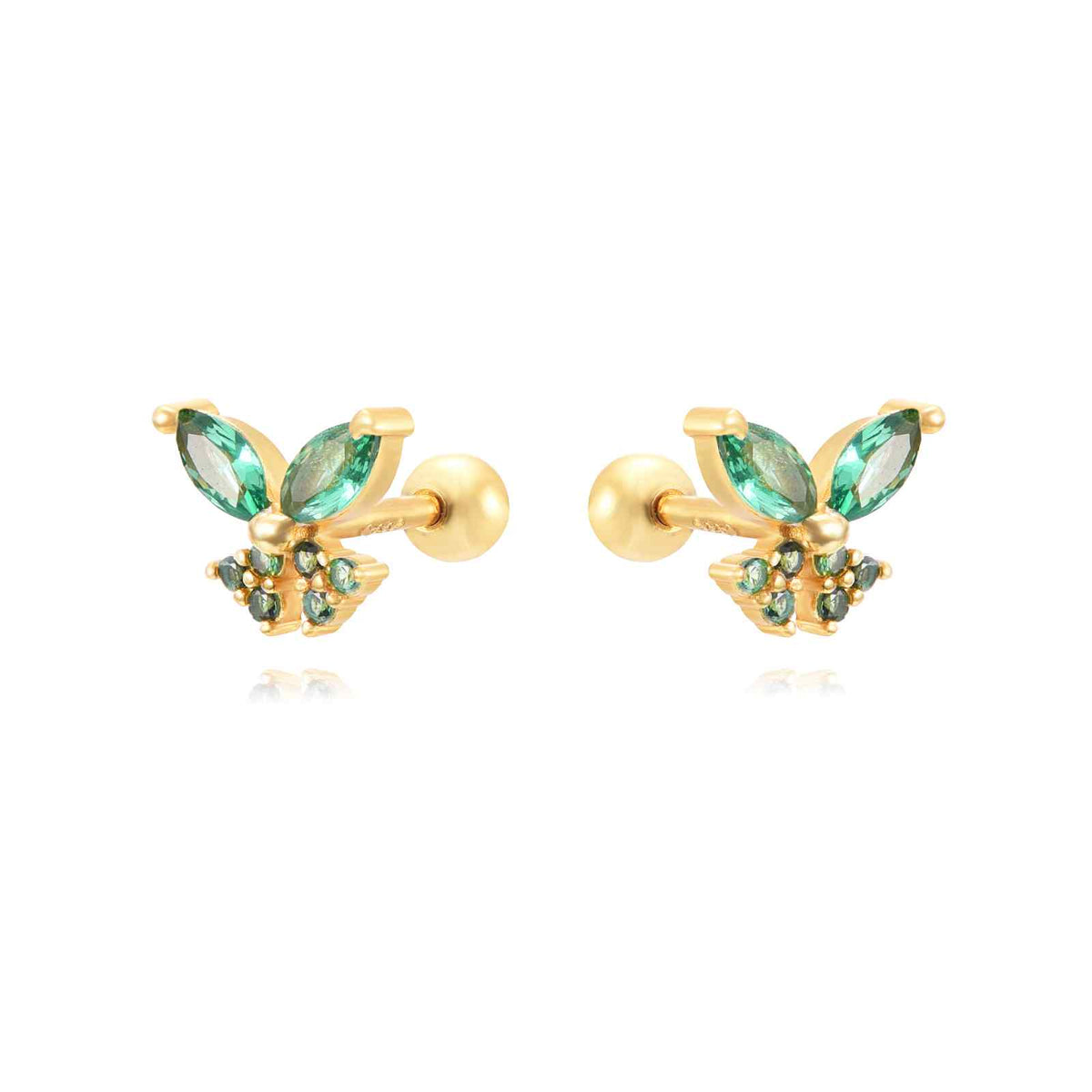 Piercing Butterfly Earrings - Zirconia - Gold Plated and Rhodium Silver