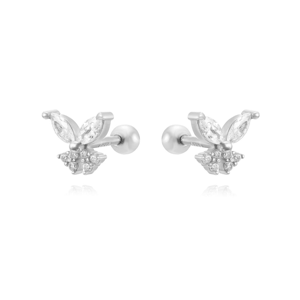 Piercing Butterfly Earrings - Zirconia - Gold Plated and Rhodium Silver