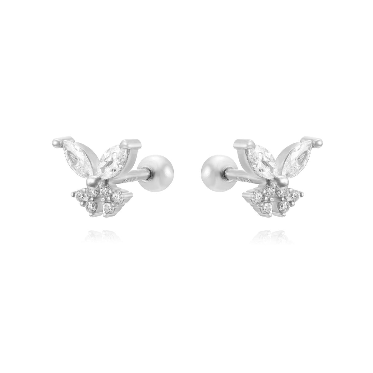 Piercing Butterfly Earrings - Zirconia - Gold Plated and Rhodium Silver
