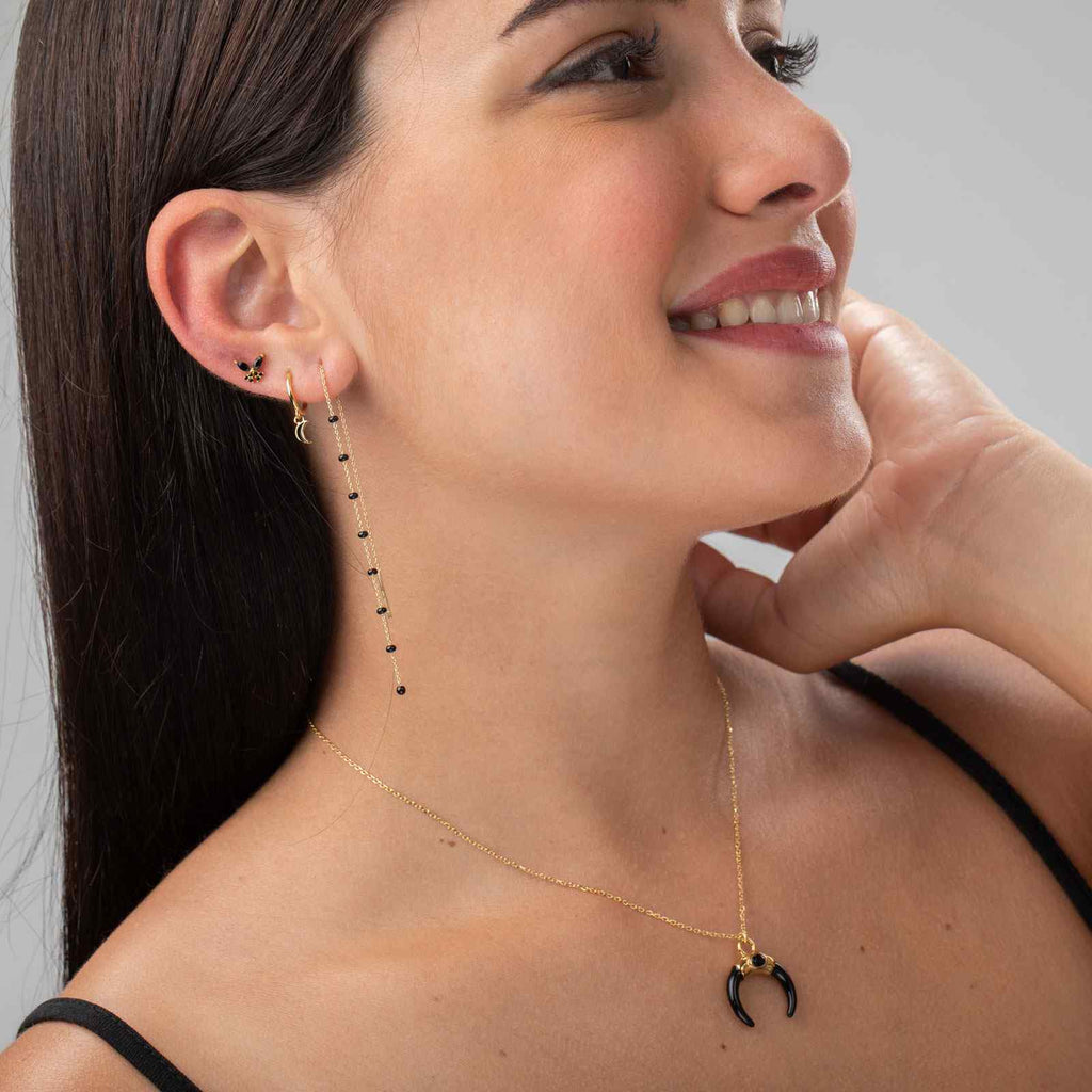 Piercing Butterfly Earrings - Zirconia - Gold Plated and Rhodium Silver