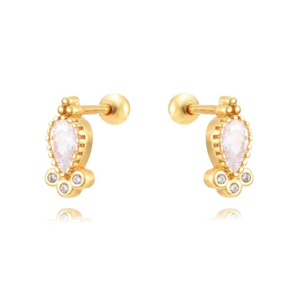 Piercing Earrings - 9,5 mm - Zirconia - Gold Plated and Rhodium Silver