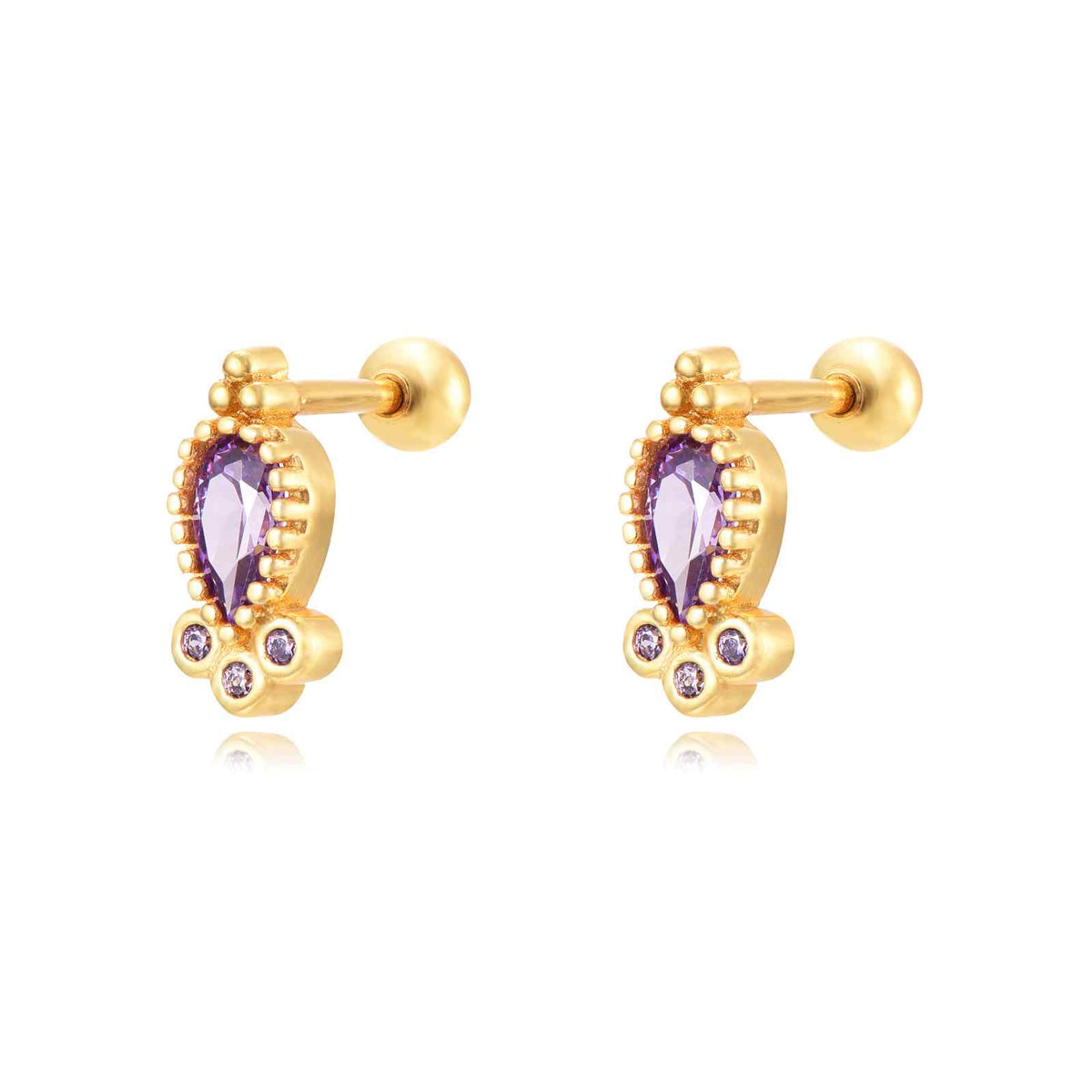 Piercing Earrings - 9,5 mm - Zirconia - Gold Plated and Rhodium Silver