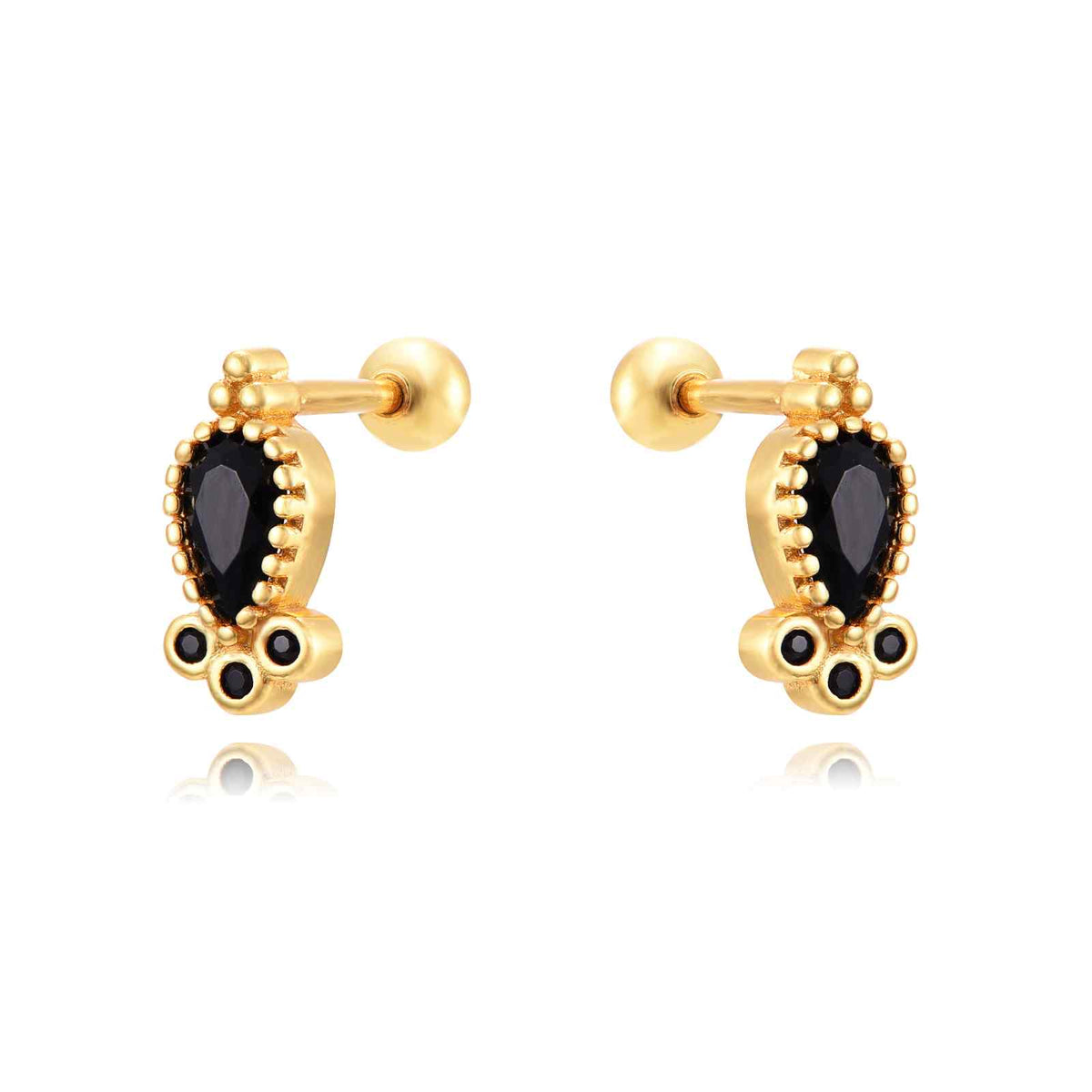 Piercing Earrings - 9,5 mm - Zirconia - Gold Plated and Rhodium Silver