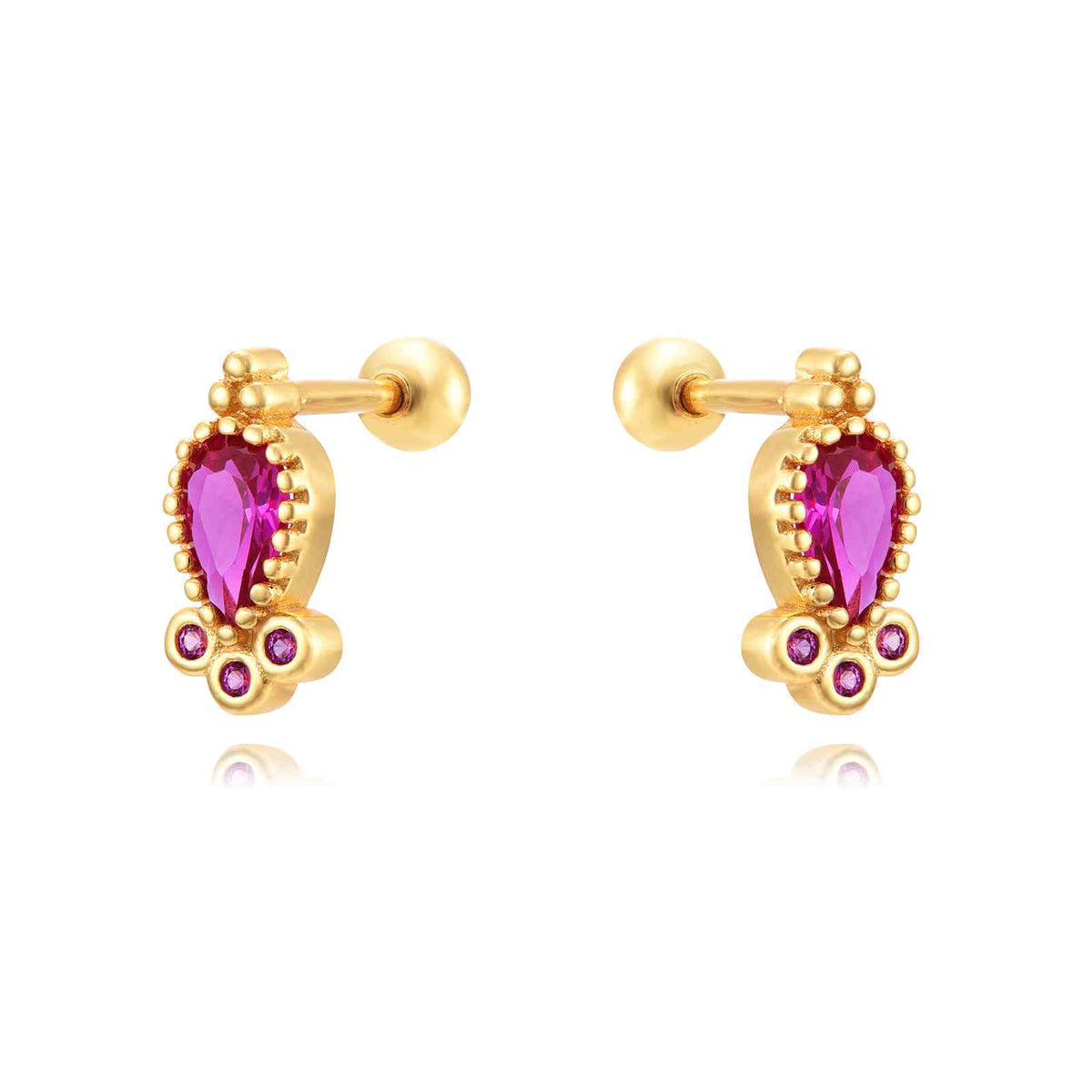 Piercing Earrings - 9,5 mm - Zirconia - Gold Plated and Rhodium Silver
