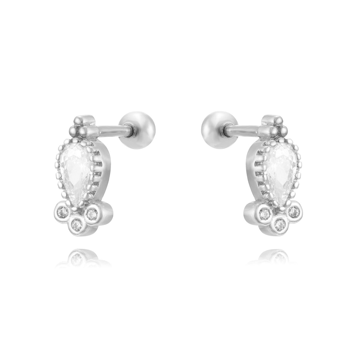 Piercing Earrings - 9,5 mm - Zirconia - Rhodium Silver