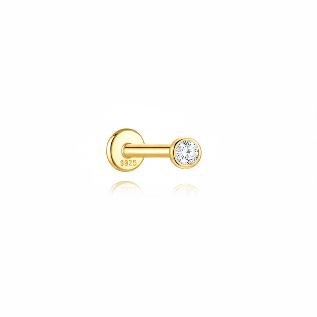 Silver Zirconia Piercing - Gold Plated and Rhodium Silver