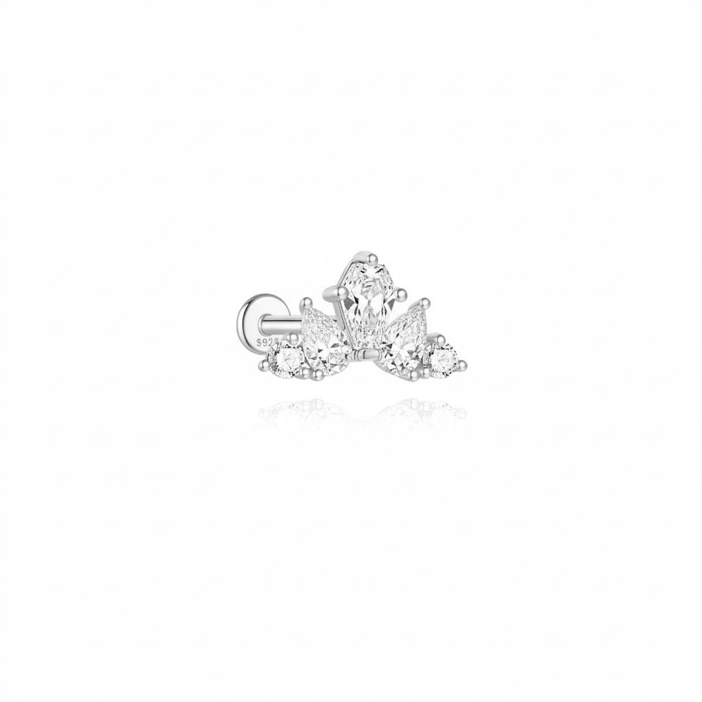 Silver Zircon Piercing - Crown -  Gold Plated and Rhodium-Plated Silver