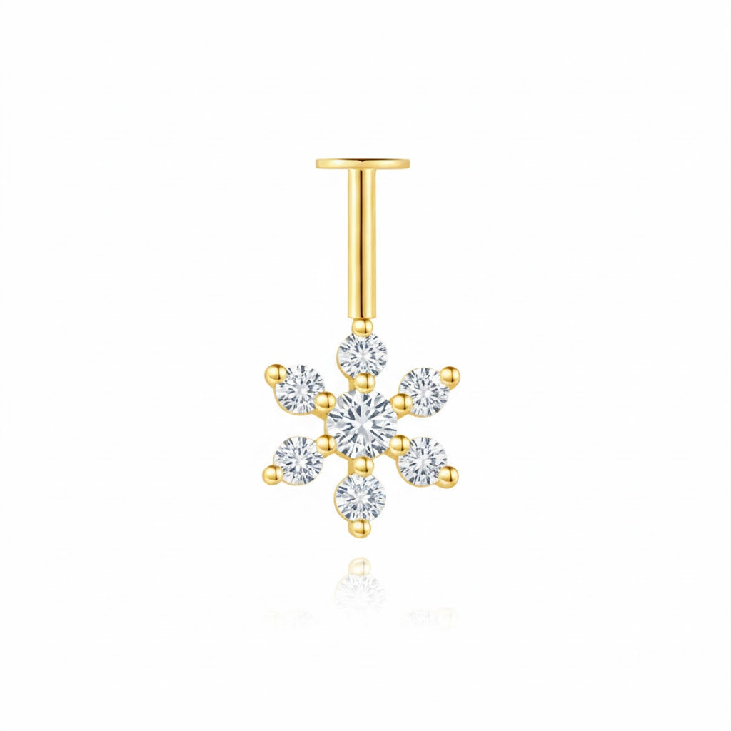 Piercing Silver Zirconia - Sunflower - Gold and Rhodium Silver