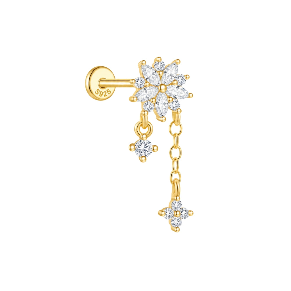 Piercing Silver Zirconia - Flower with Pendants -Gold and Rhodium-Plated Silver