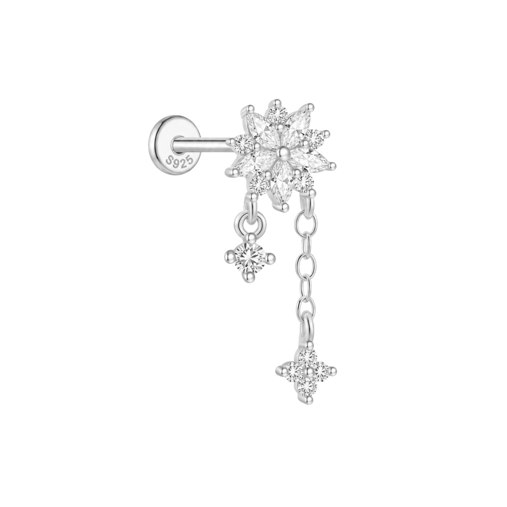 Piercing Silver Zirconia - Flower with Pendants -Gold and Rhodium-Plated Silver