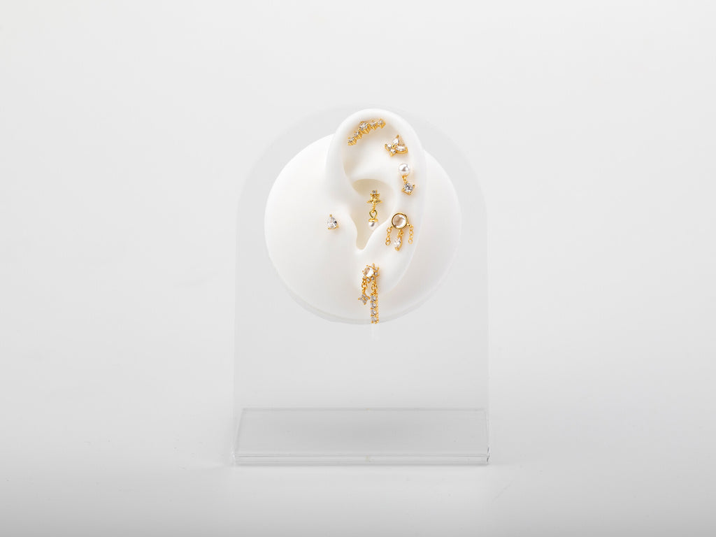 Piercing Silver Zirconia - Flower with Pendants -Gold and Rhodium-Plated Silver