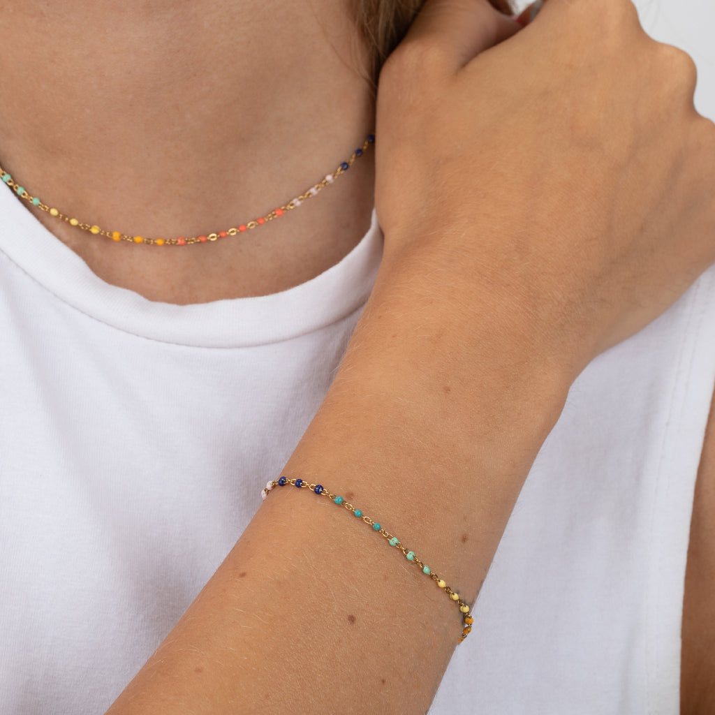 Enamel Steel Bracelet - 16+5 cm - Gold Plated