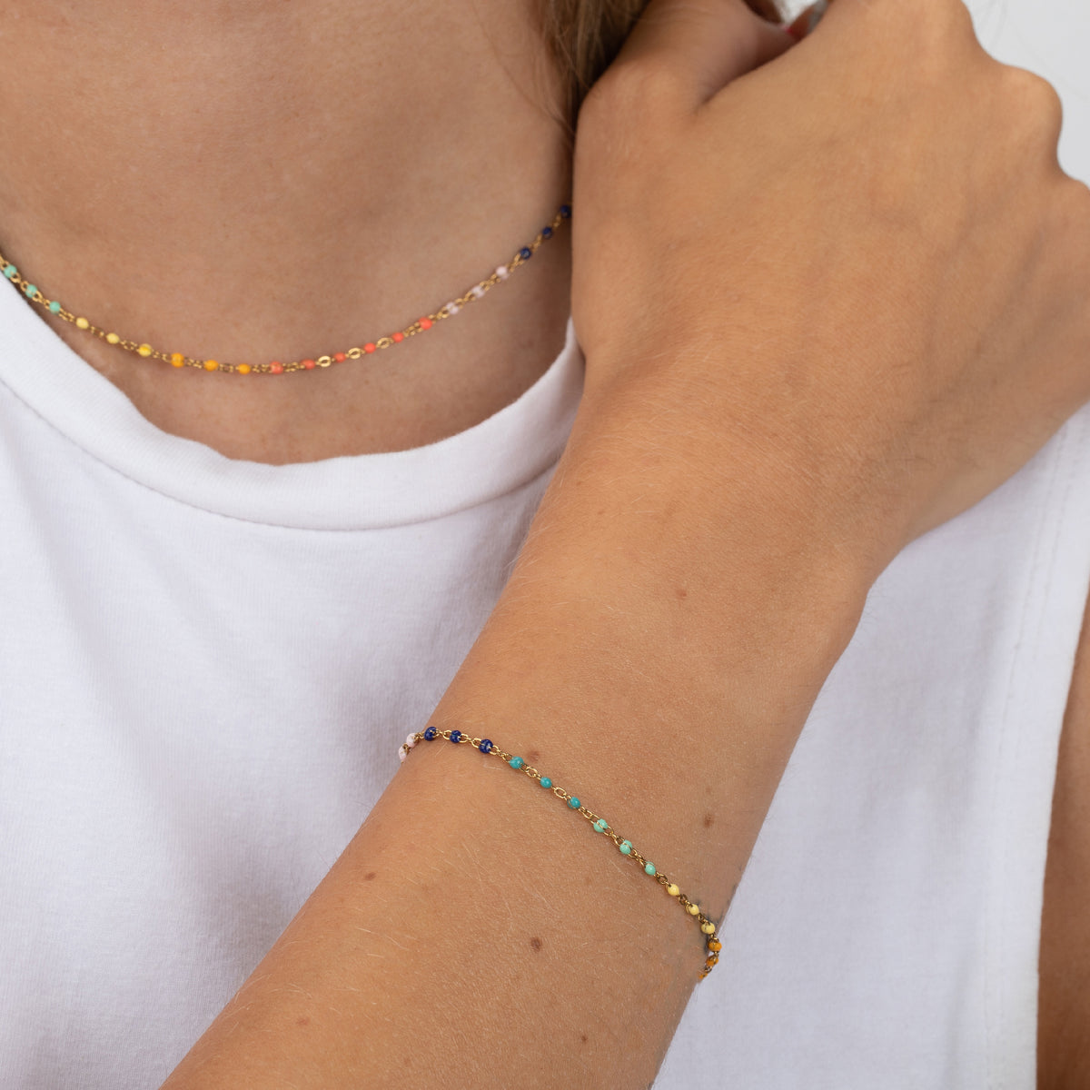 Enamel Steel Bracelet - 16+5 cm - Gold Plated