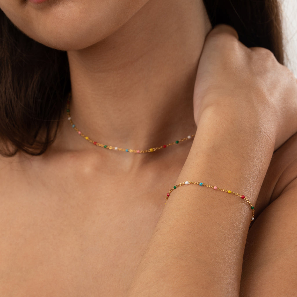 Enamel Steel Bracelet - 16+5 cm - Gold Plated
