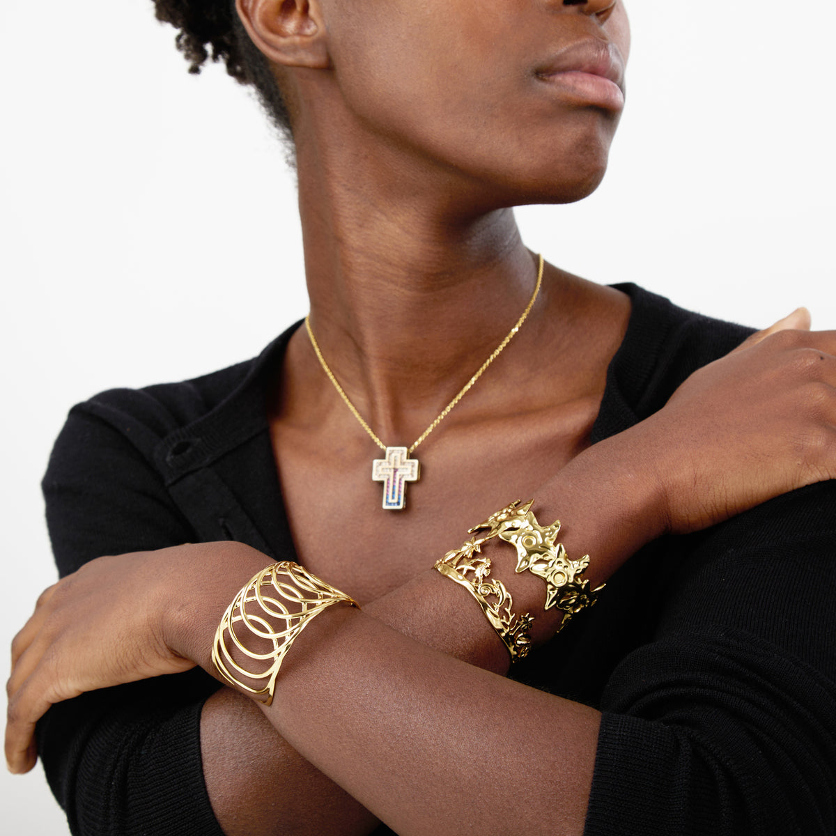 Smooth Slave Bracelet - Arched - 32 mm - Adjustable - Gold Color