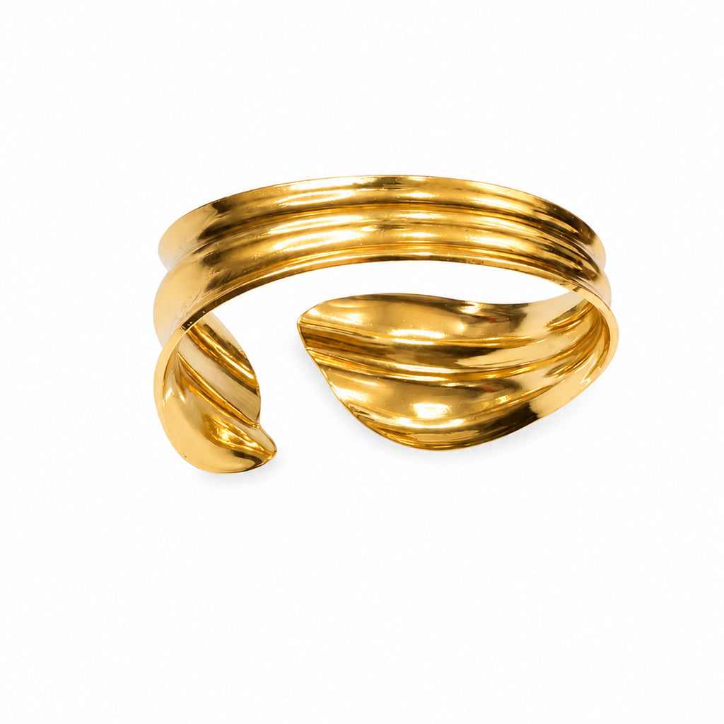 Bracelet Steel Plain - Leaf - 63 mm - Adjustable - Gold Color