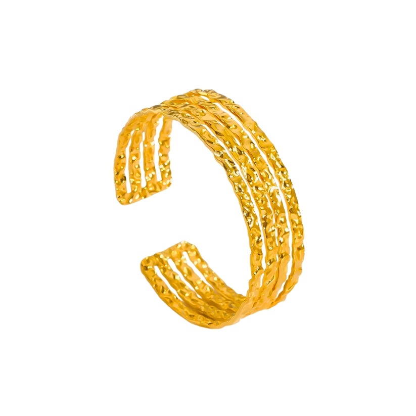 Bracelet Steel Plain - Hammered - 60 mm - Adjustable - Gold Color
