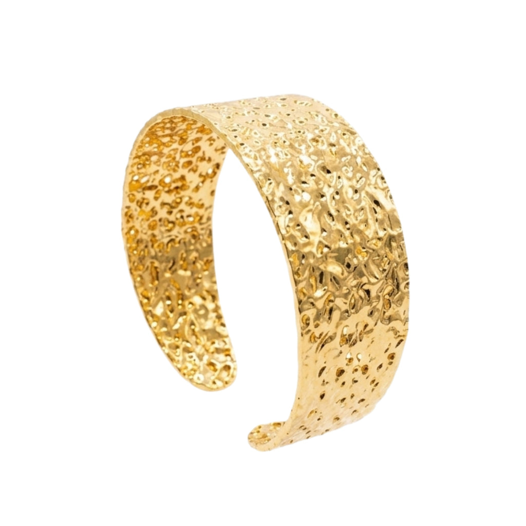 Hammered Plain Bracelet - Adjustable - Gold Color