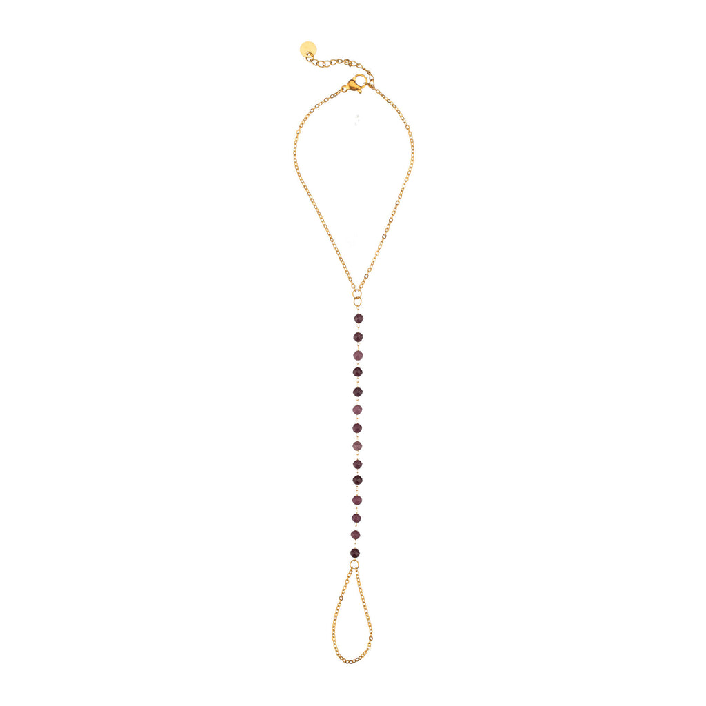 Bracelet with Steel Ring - Minerals and Pearls -  Gold Color