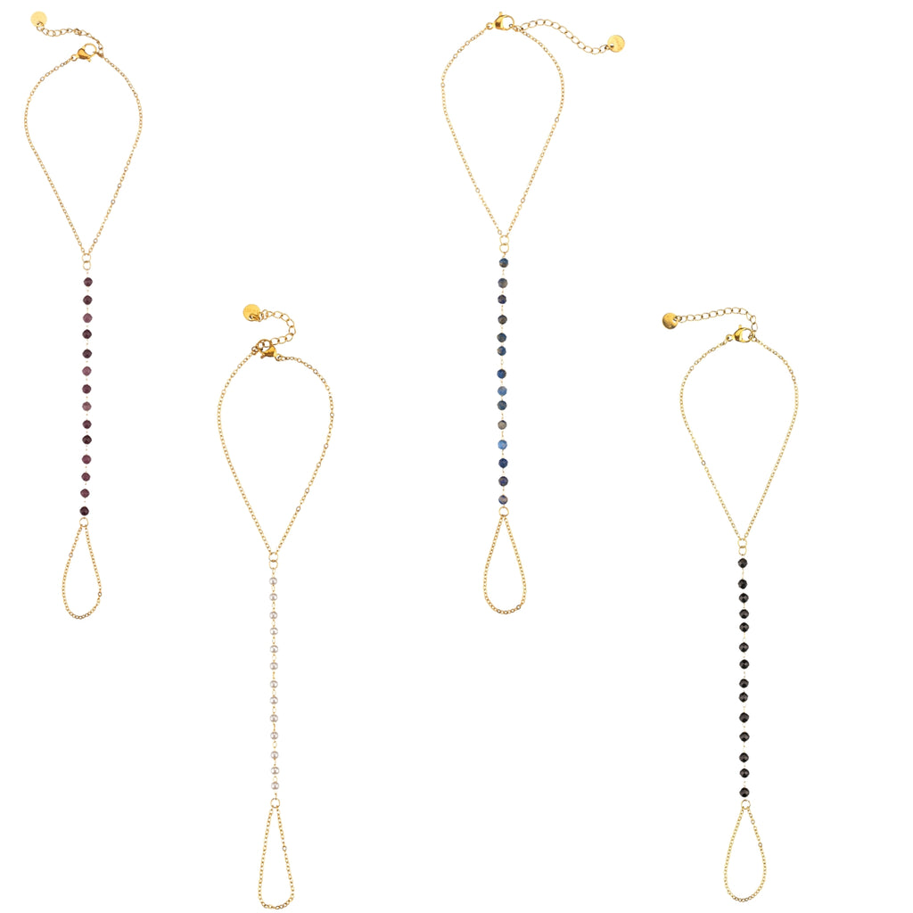 Bracelet with Steel Ring - Minerals and Pearls -  Gold Color
