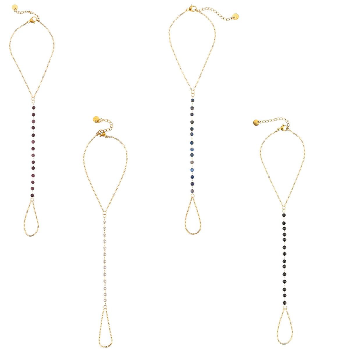 Bracelet with Steel Ring - Minerals and Pearls -  Gold Color