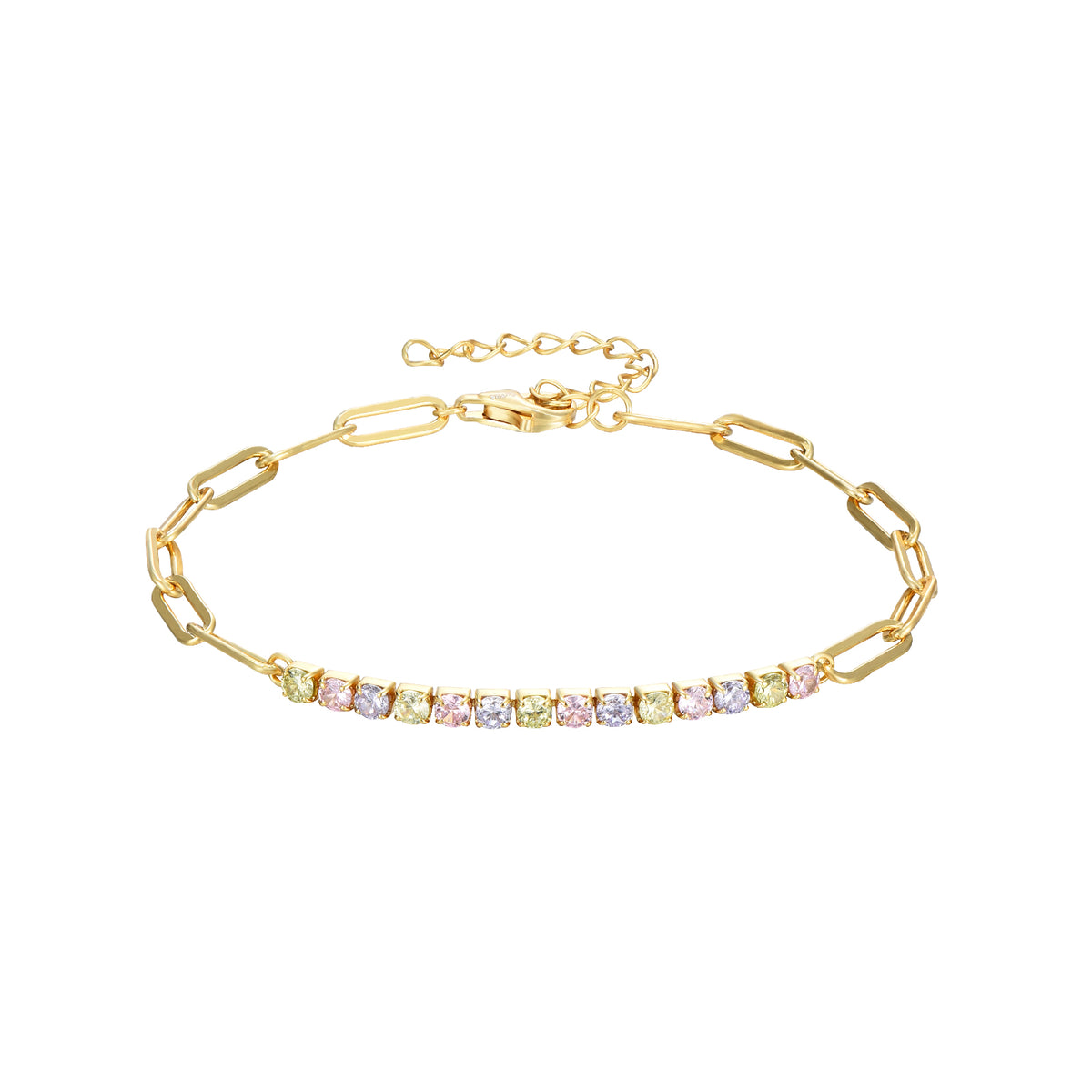 Tennis Link Bracelet - Zirconia - Gold Plated and Rhodium Silver