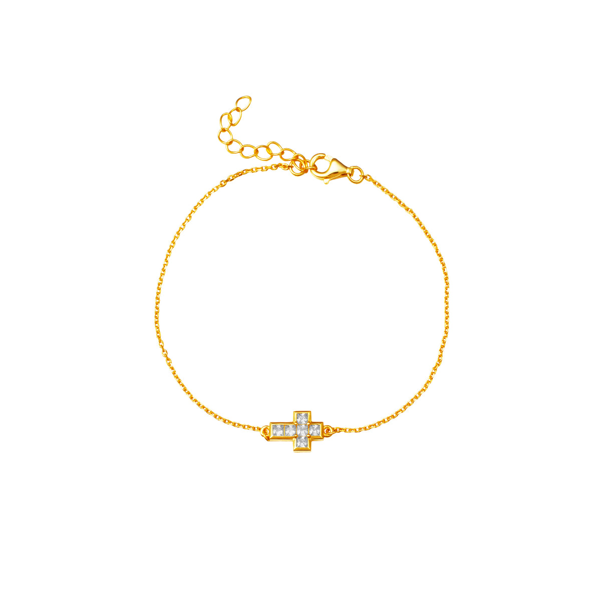 Cross Bracelet  - Zirconia - Gold Plated and Rhodium Silver