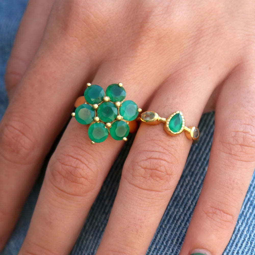 Flower Ring - Gold Plated - Gemstone