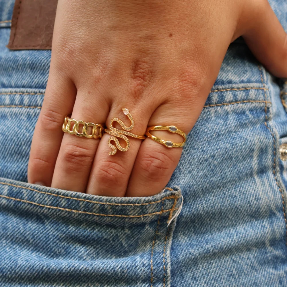 Double Ring - Gold Plated -Labradorite