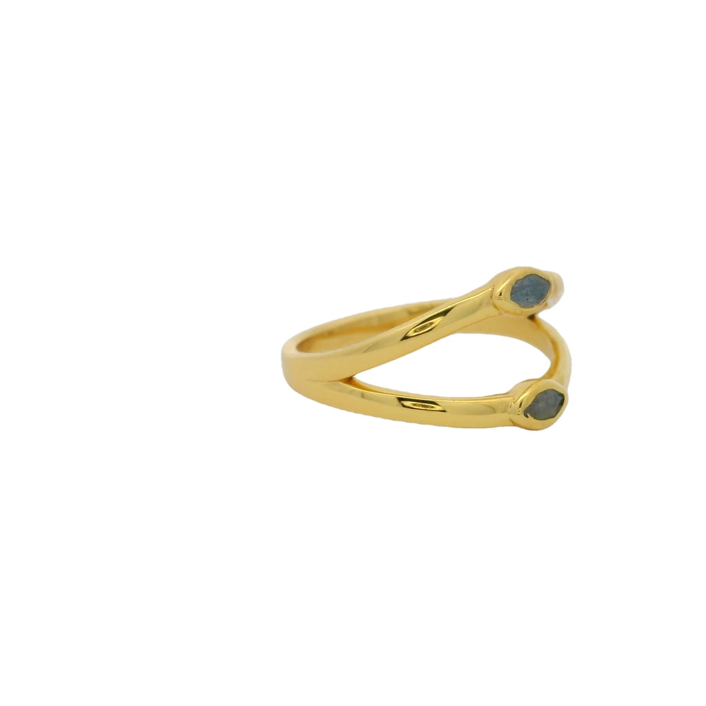 Double Ring - Gold Plated -Labradorite