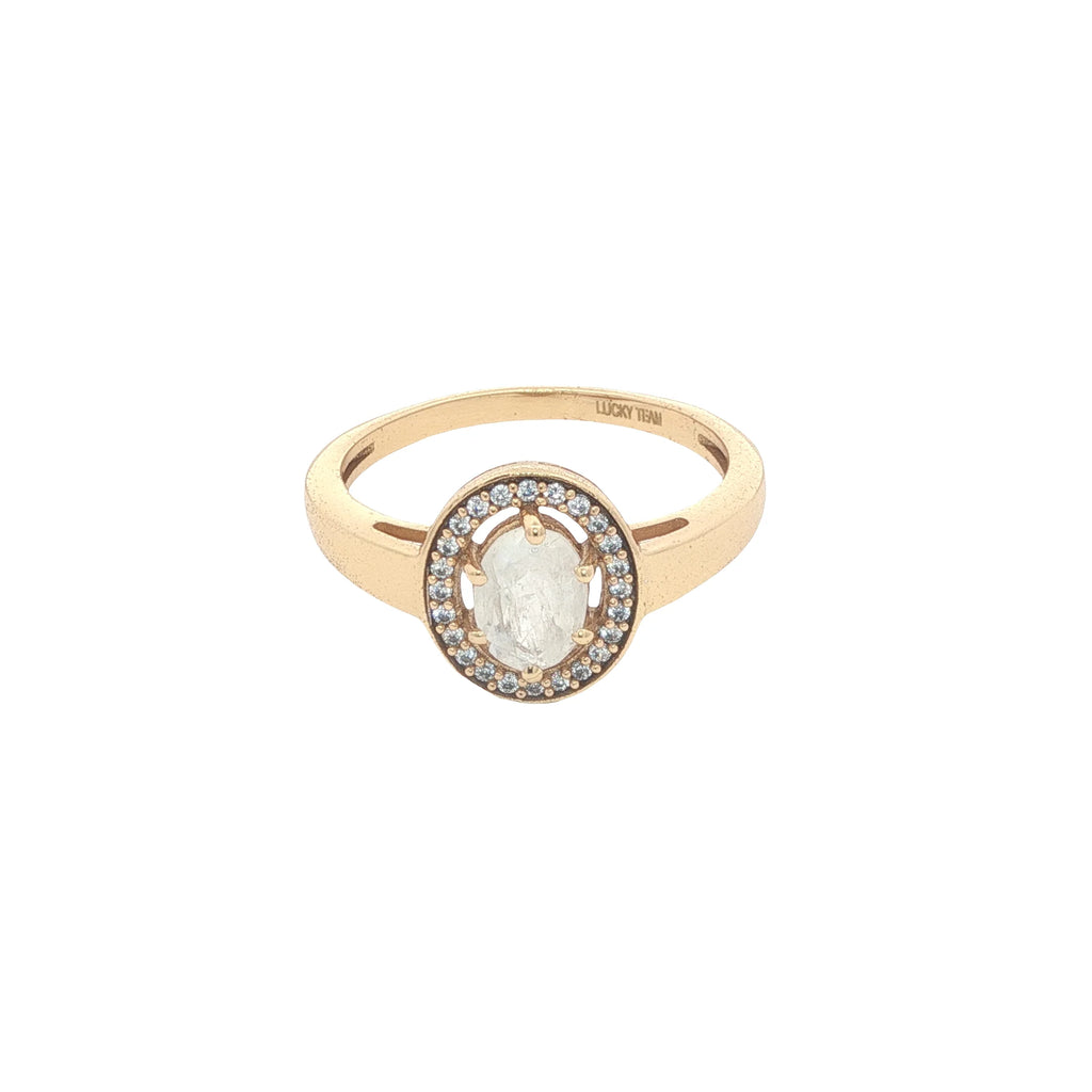 Rinf With Oval Moonstone - Zircon - Gold Plated