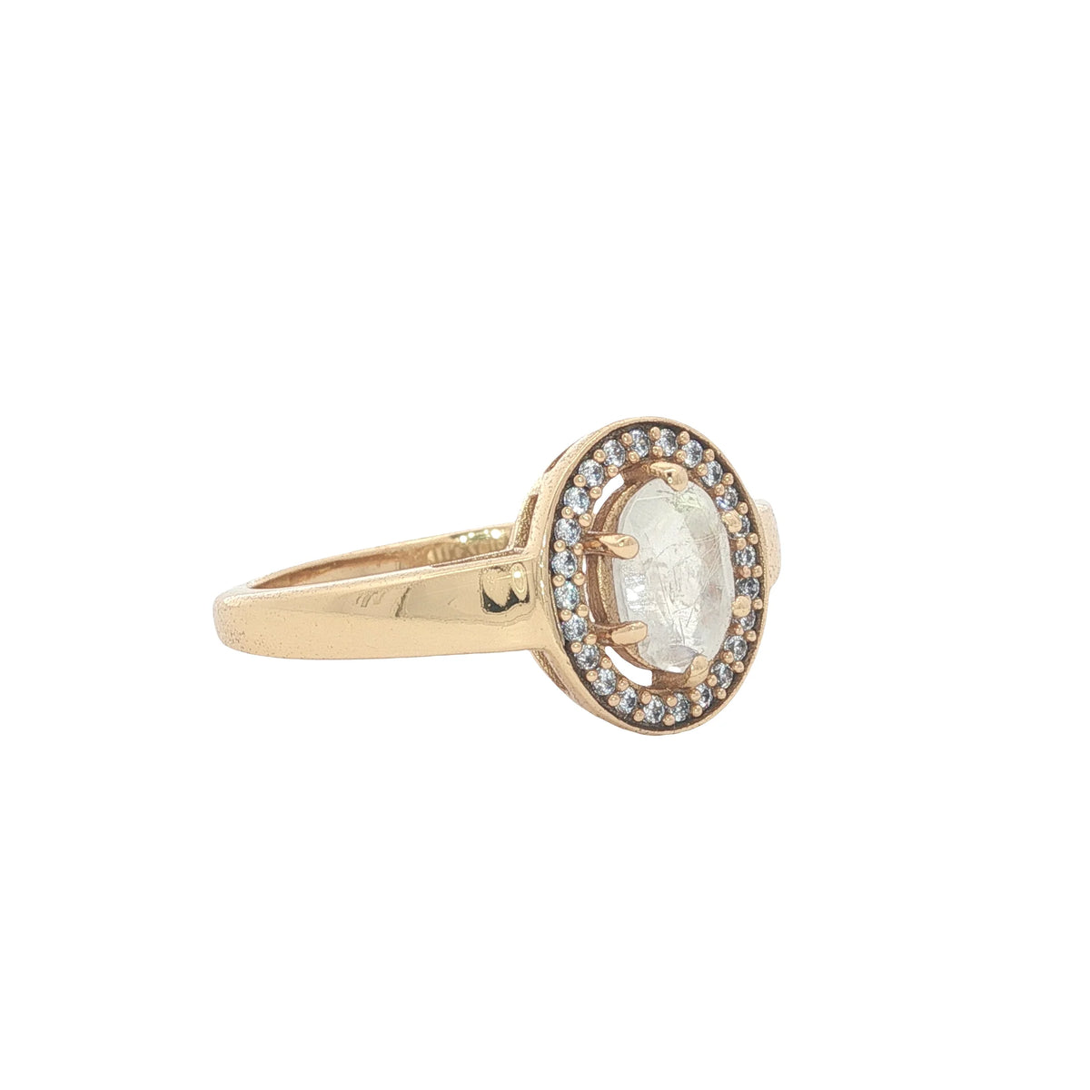 Rinf With Oval Moonstone - Zircon - Gold Plated