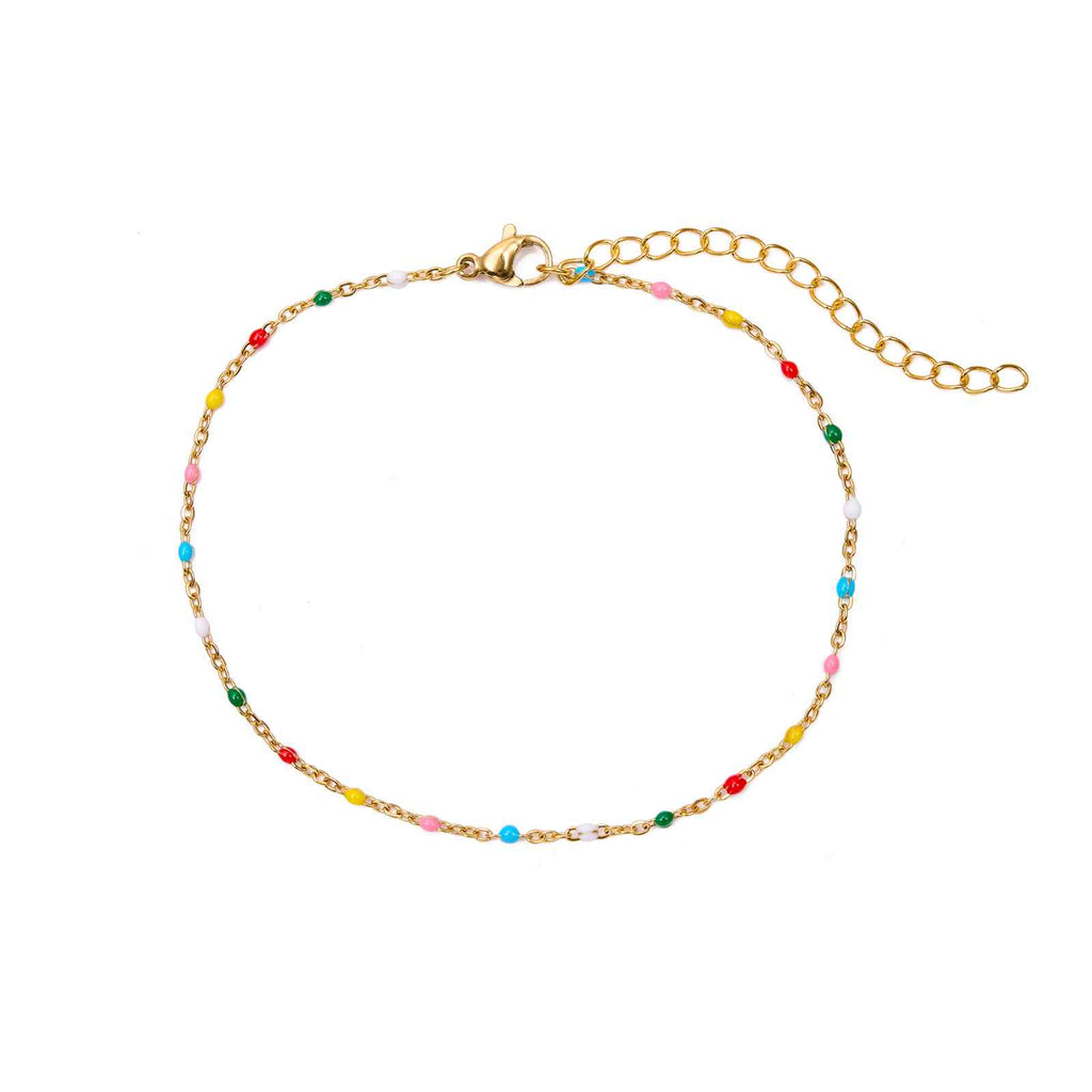 Steel Anklet - Enamel -  Gold Plated