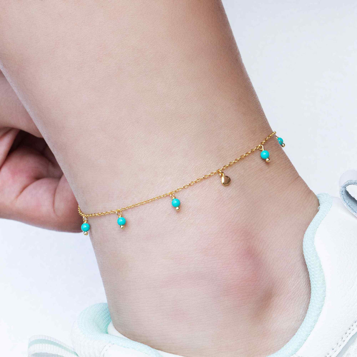 Turquoise Mineral Anklet - Gold Plated and Rhodium Silver